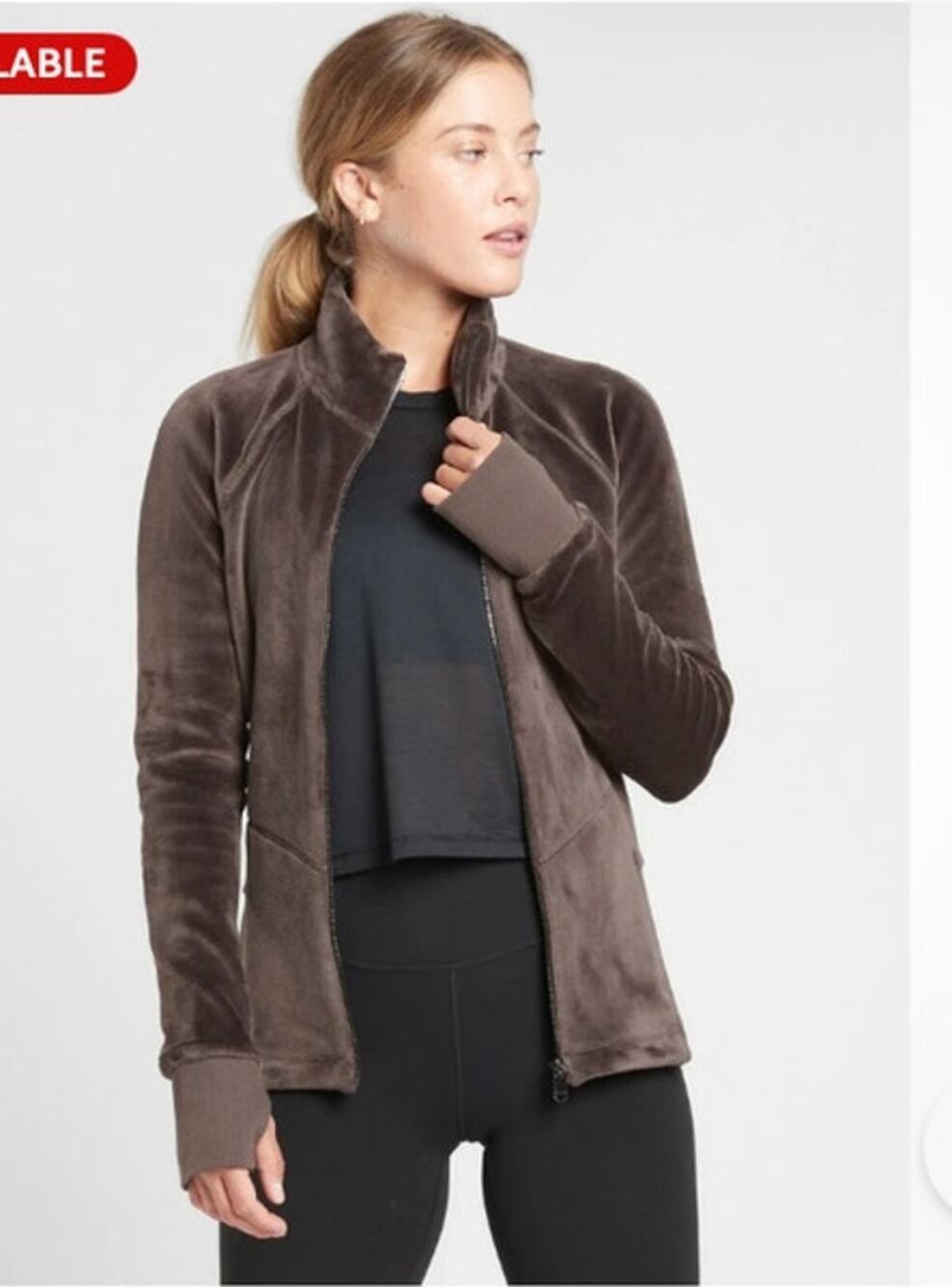 Athleta Cloud Fleece Jacket Shale Brown Gray Women’s Medium Full Zip